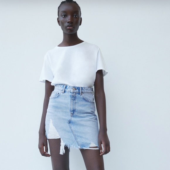 𝗡𝗪𝗧 𝗭𝗮𝗿𝗮 • Ripped Denim Mini Skirt TRF - Picture 3 of 11